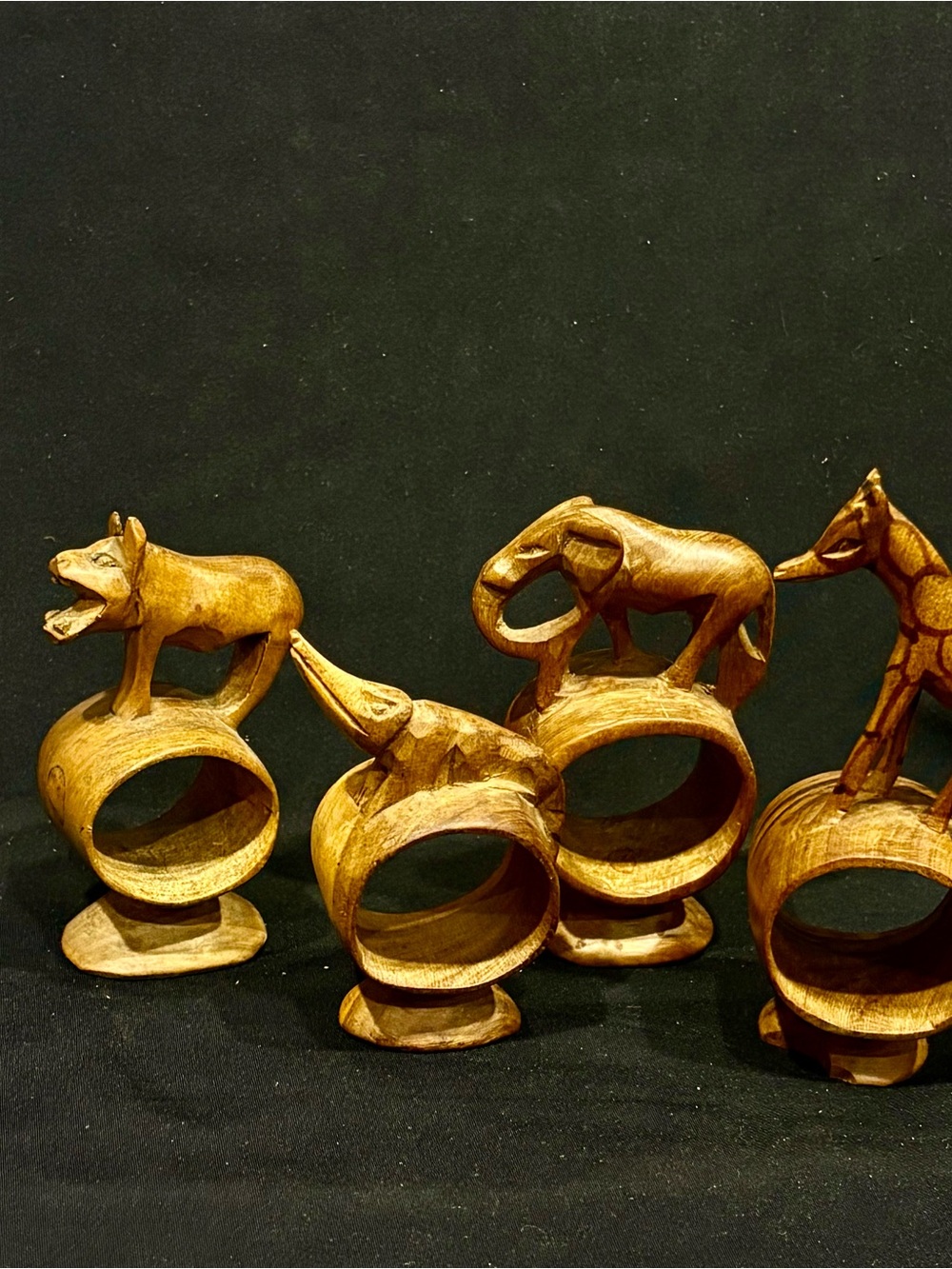 Set of 4 Fun Carved Wood Animal Napkin Rings